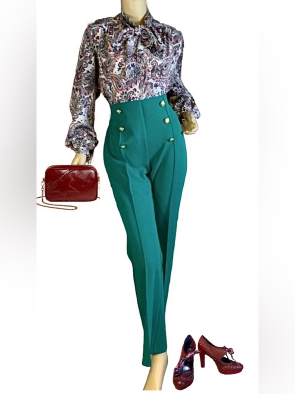 NYCC GREEN PONTE KNIT FLARE LEG SAILOR STYLE PANTS (10)